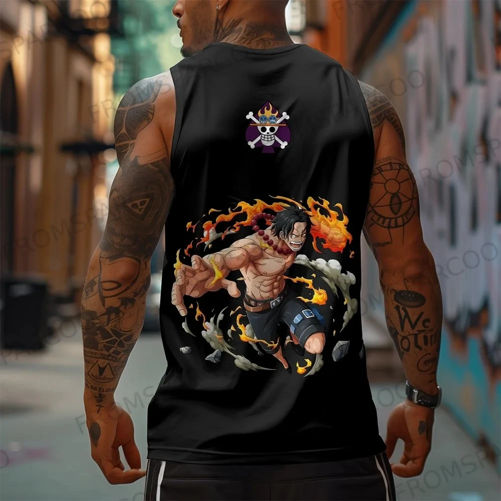 

2025 One Piece Anime Luffy and Zoro Printed Pure Cotton Tank Top American Gym Men's Loose Sports Summer Fashion Top