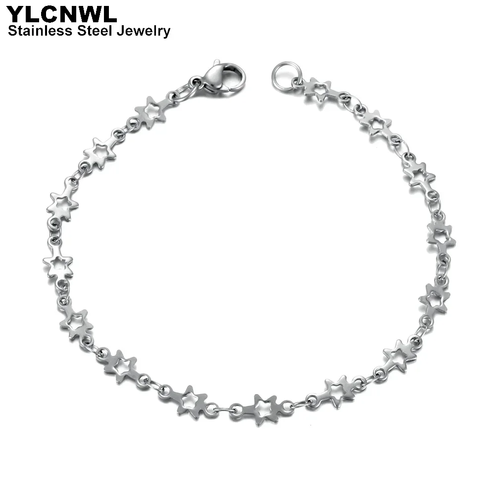 Fashion Stainless Steel Chain Bracelet For Women Six-Star Silver Color Charm Classic Ladies Jewelry Wholesale Gift 7 8 9 Inch