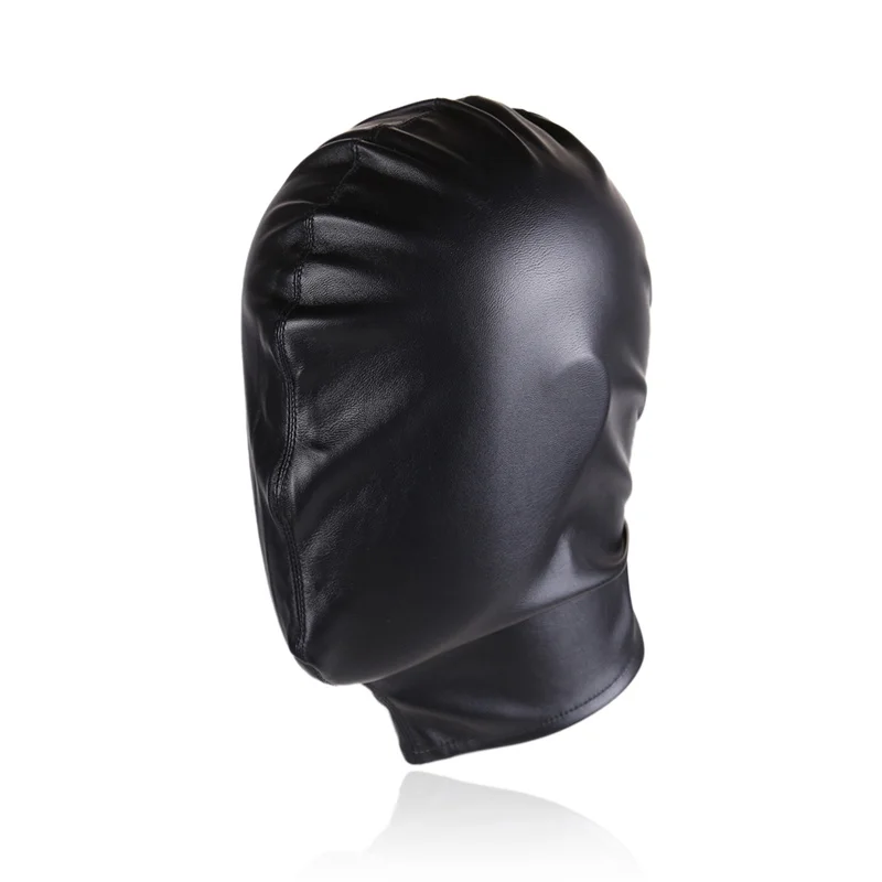 Sexy PU Leather Unisex Cosplay Fetish Face Mask Halloween Drawstring Full Cover Masks Hood for Role Play Exotic Costume Headgear