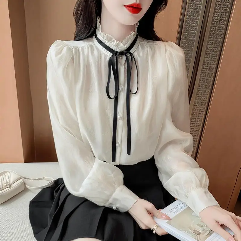 Com arco camisas e blusas para mulheres casual juventude elegante 2025 novidade de alta qualidade simples barato elegante gola peplum mulher topo