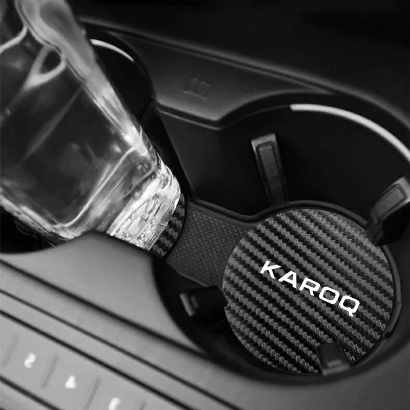 For Skoda Karoq 2018 2019 2020 2021 2022 2023 2024 NU7 Car Carbon Fiber Black Non-slip Mat Water Coaster Auto Accessories