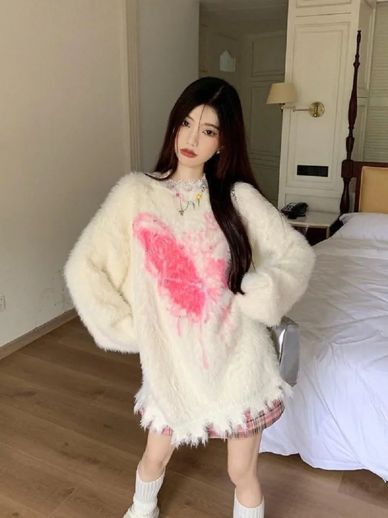 Spring Autumn Womens Butterfly With Rhinestone Soft Sweater Knit Pullover