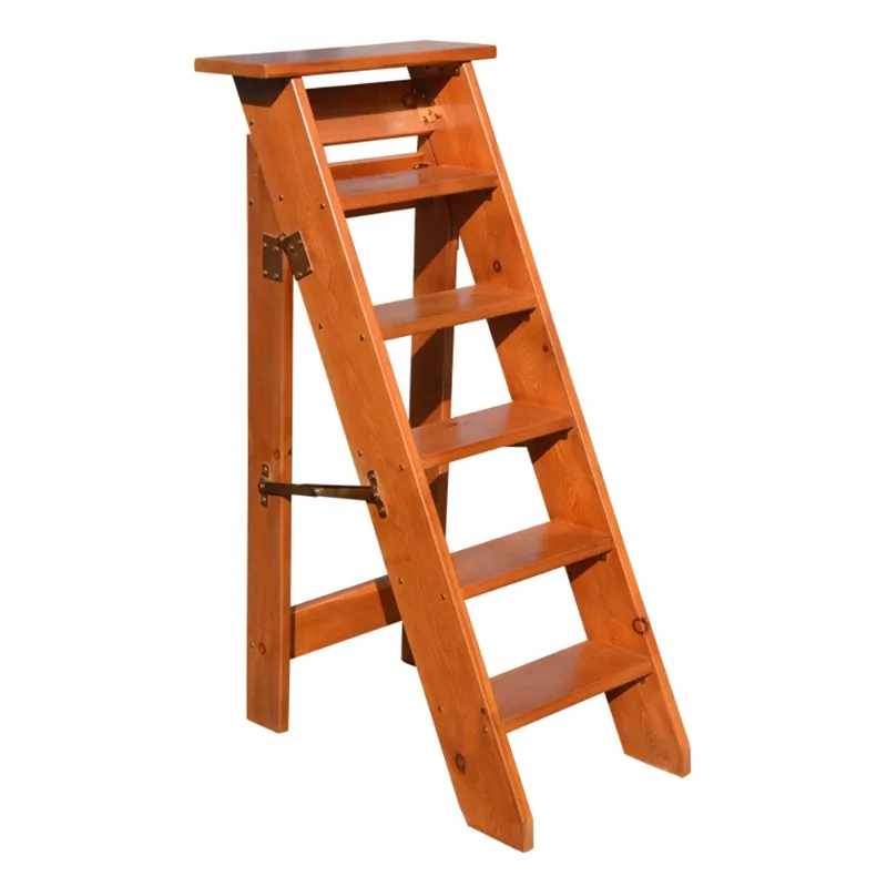Solid wood thickened herringbone ladder home folding climbing ladder balcony flower stand multi-functional