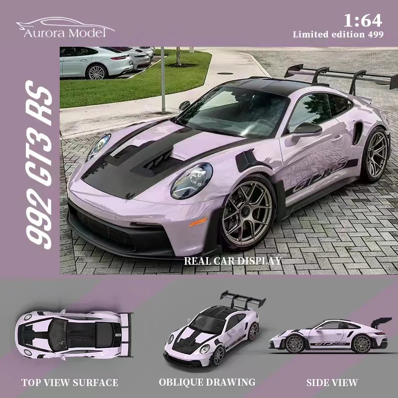 PreSale Aurora 1:64 992 GT3RS Blue Pink Diecast Diorama Car Model Collection Miniature Toy