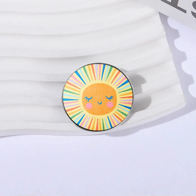 European and American new cute sun smiling face metal brooch cartoon pattern badge canvas bag accessories
