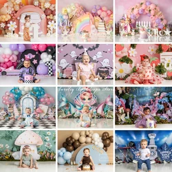 Birthday Theme Background Kids Child Cake Smash Photocall Decors Balloon Arch Boy Girl Props Photography Studio Backdrop