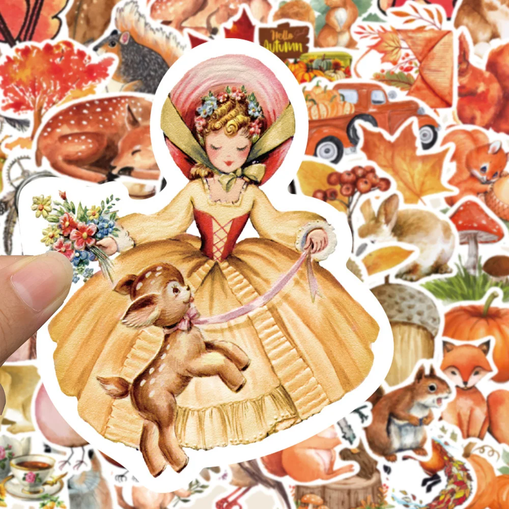 

10/30/50pcs Vintage Cute Autumn Forest Animal Stickers Cartoon Graffiti Decals for Skateboard Luggage Guitar Waterproof Sticker