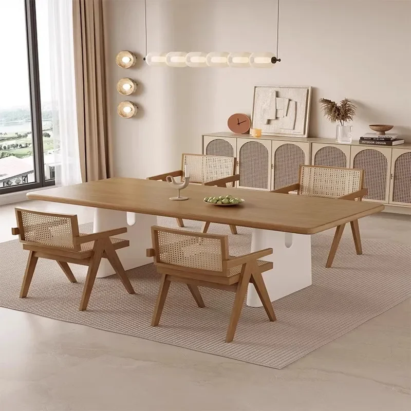 Wabi-sabi wind solid wood dining table and chair combination home restaurant Japanese log eating table B & B tea room tea 3