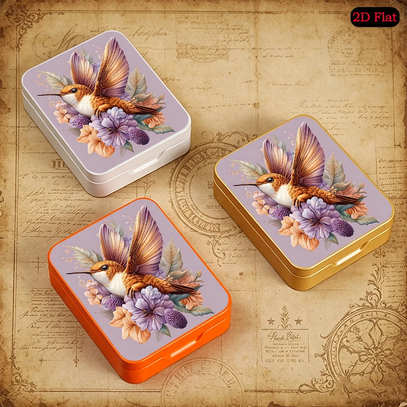 Floral Hummingbird Theme Pocket Portable UV Printed Tin Box, Flip Top Custom Photo Tinplate Box, Anti-rust Mini Metal Tin Box
