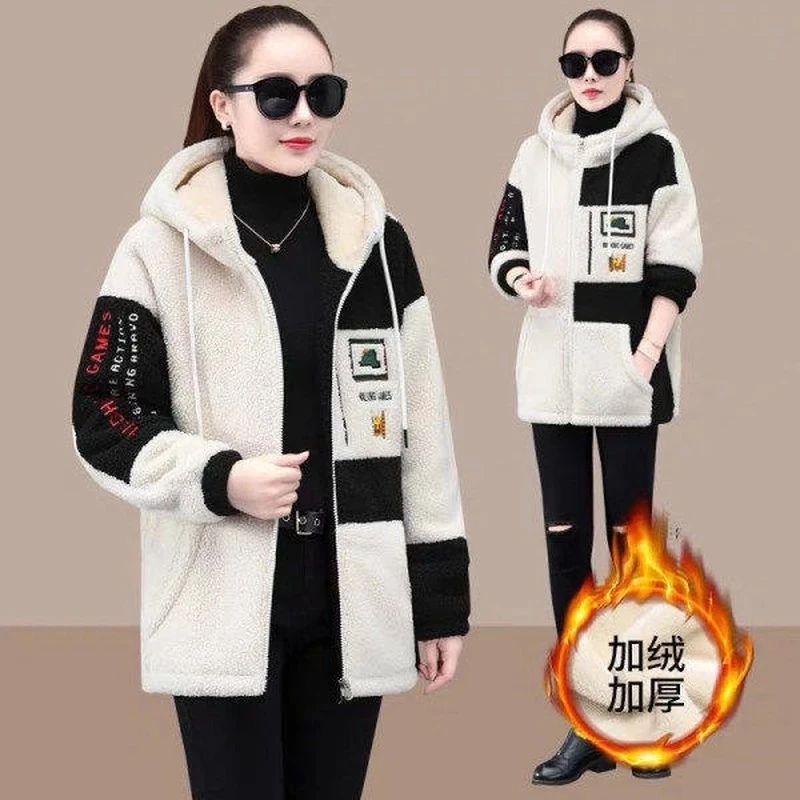 

Autumn Clothes Fleece Jackets for Women Jackets Women Clothes Spring Fall Korean Lamb's Wool Outwear Hooded Overcoat Female Coat