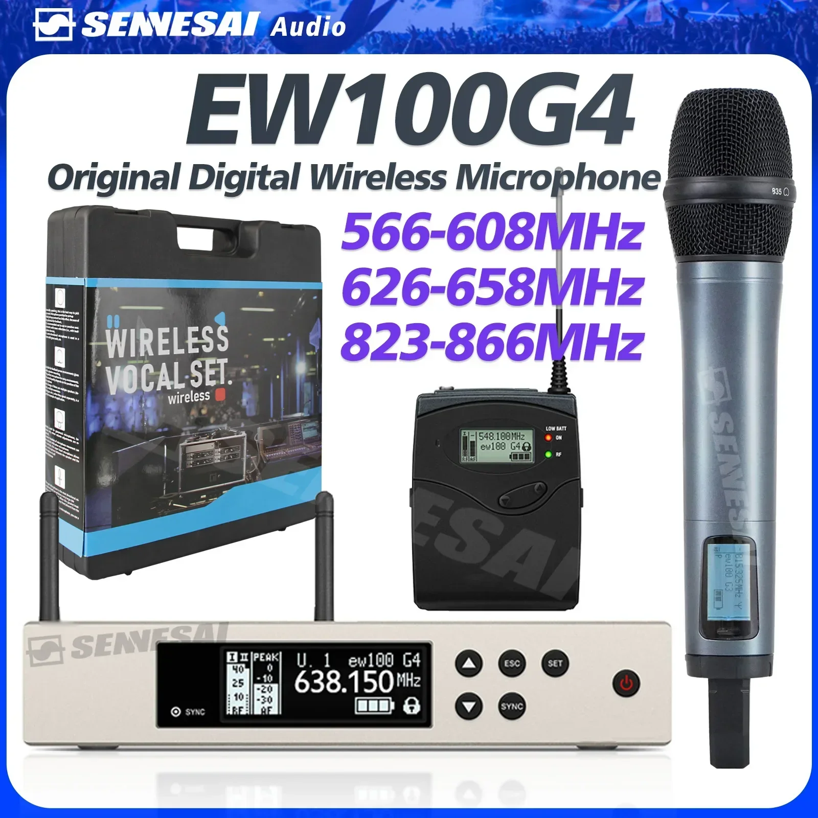 Top Quality！ew100G4 True Diversity UHF Wireless Microphone Professional Metal Handheld Stage Performance Show Party