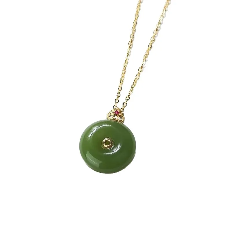 Natural Hetian Jade Jasper Safety Buckle Necklace, 18K Real Gold Clasp, Gold-Plated Silver Chain, Women's Jewelry Gift