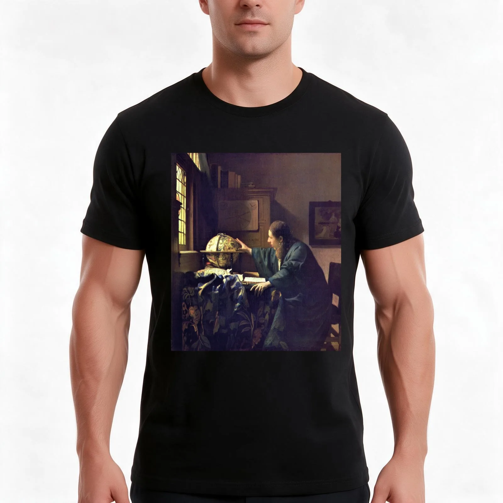 HD The astronomer, by Johannes Vermeer - HIGH DEFINITION T-Shirt, Summer Casual Cotton Tee, Oversized Streetwear Tops