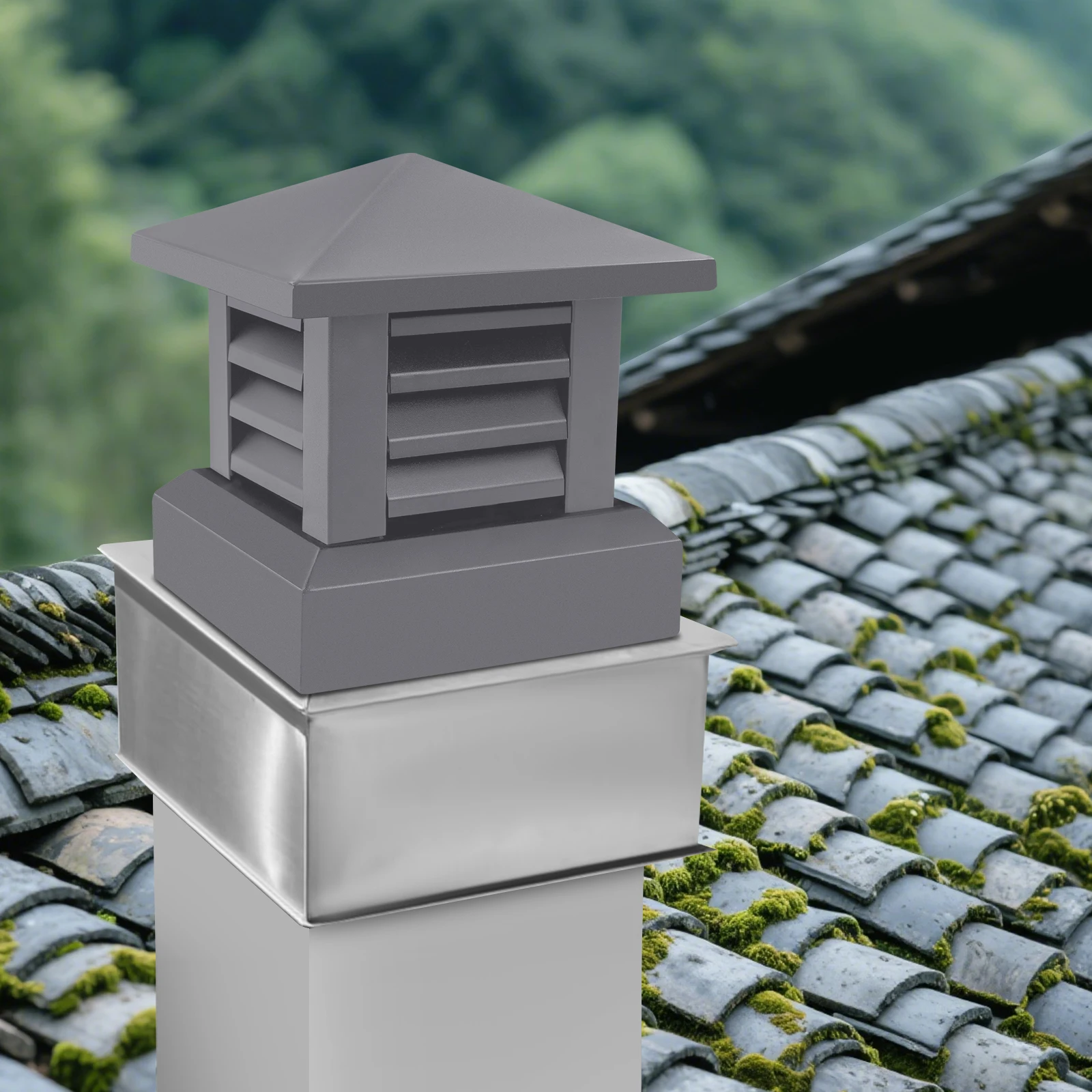 10x10in Aluminum Alloy Fireplace Chimney Cap Modern Shutter Design Conical Top Chimney Cover for Building Chimneys