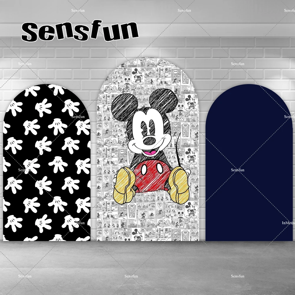 

Cartoon Retro Comic Mickey Mouse Arch Cover Backdrop for Boys Baby Shower 1st Birthday Party Chiara Background Arched Banner