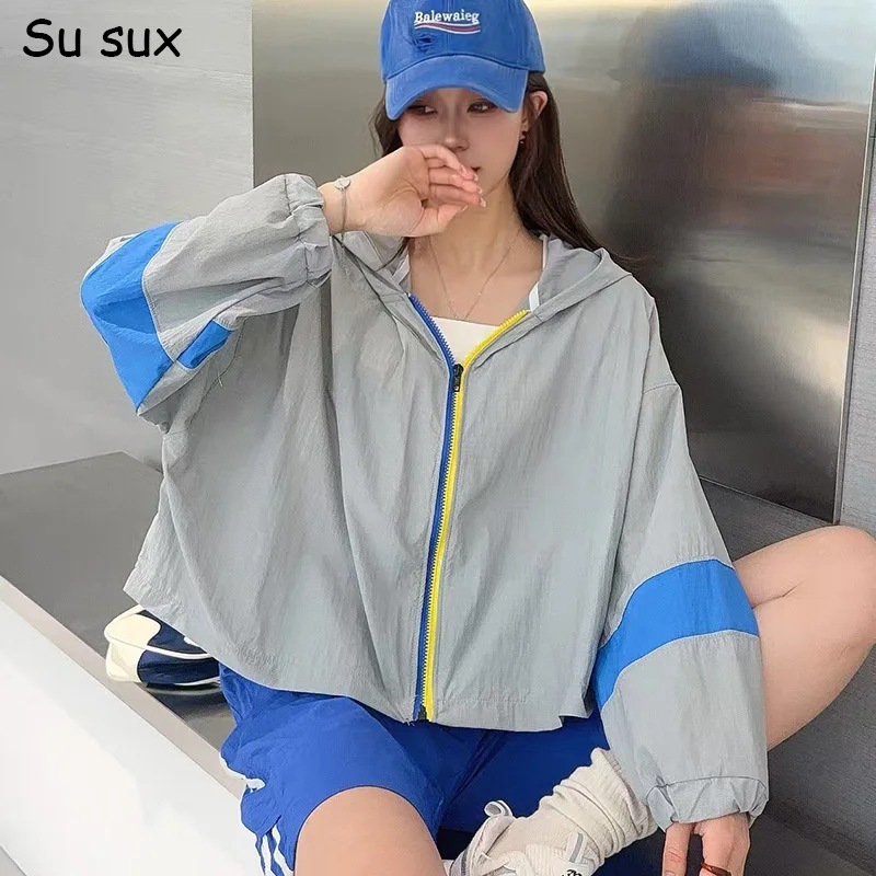 

2026 Summer Casual Thin Sunscreen Coat Woman Y2k Tops Japanes Korean Fashion Oversized Long Sleeve Overalls Streetwear Bust136cm