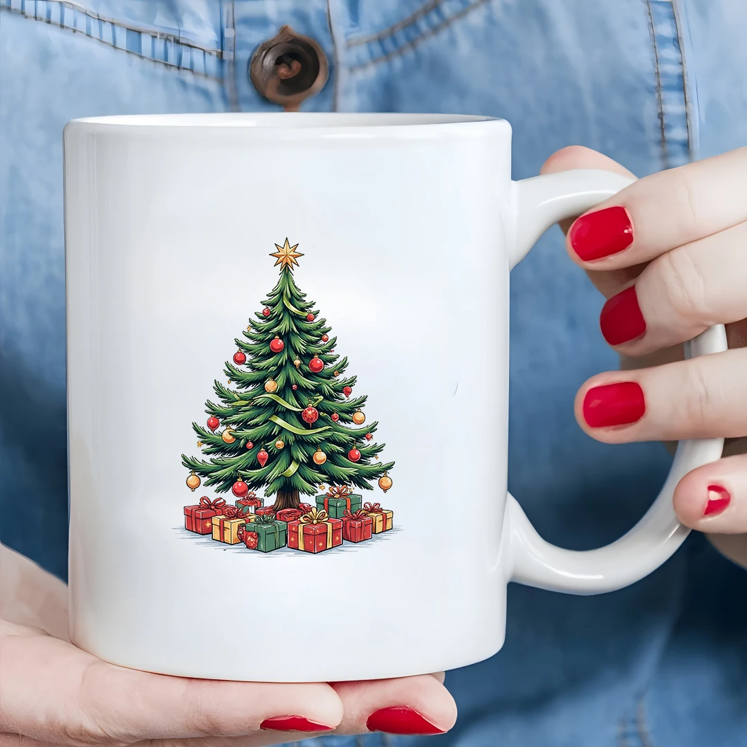 11oz Cup +Cartoon Christmas Tree Design + Kids Cup Christmas Gift for Family Office Creative Coffee Cup Gift