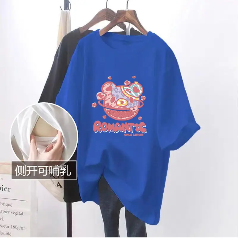 Camiseta de maternidad de verano de manga corta para lactancia, estampado de moda, ropa de lactancia materna para mujer, camisetas para lactancia, embarazo