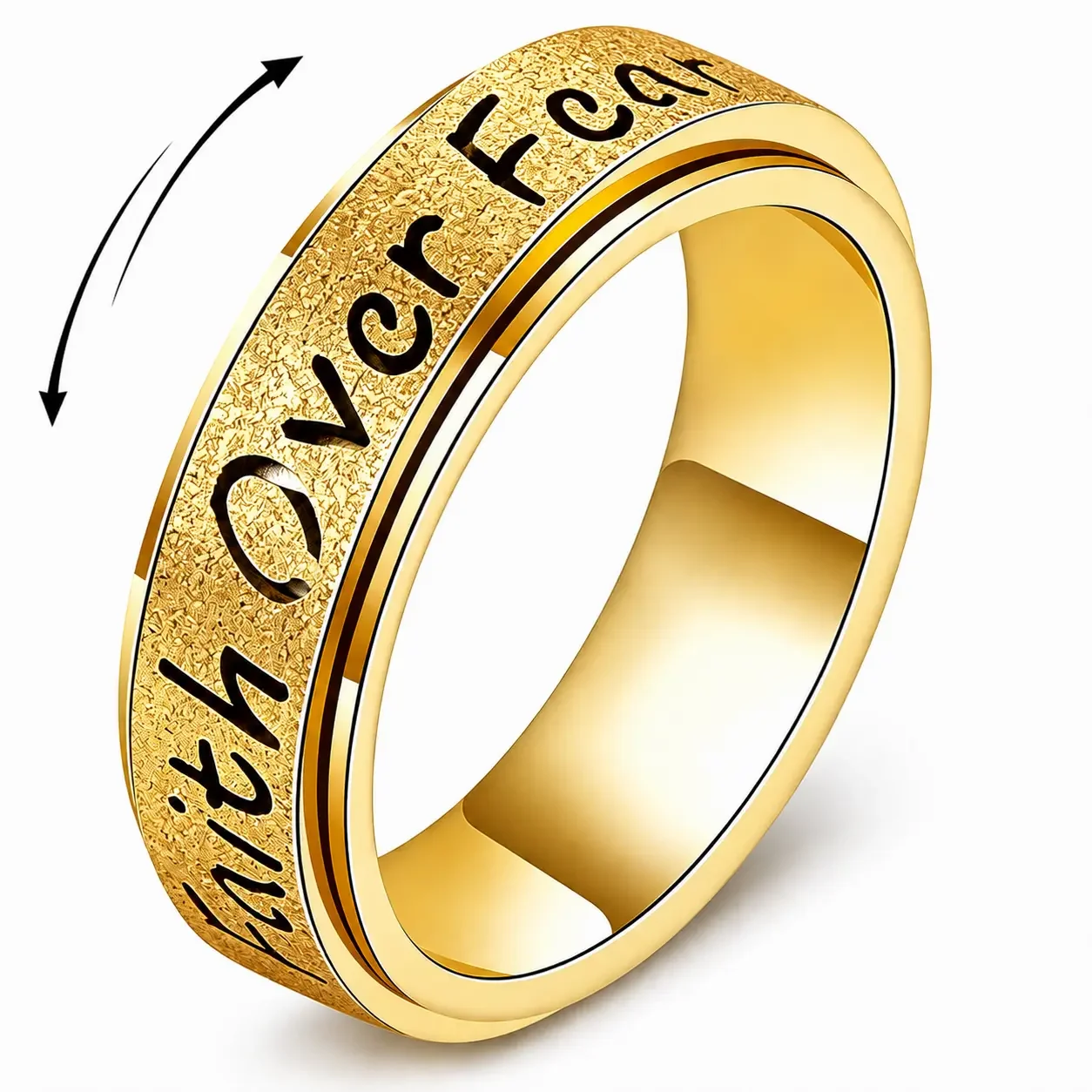 Faith Over Fear Spinner Ring, Inspirational Fidget Ring Gift for Women Men