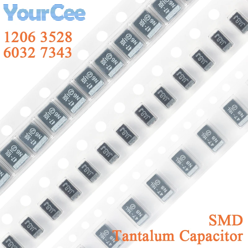 10pcs/lot 1206 3528 6032 7343 SMD Tantalum Capacitor 1uF 2.2uF 4.7uF 10uF 35V 16V 20V 25V 22uF 33uF 47uF 100uF 470uF 6.3V 10V