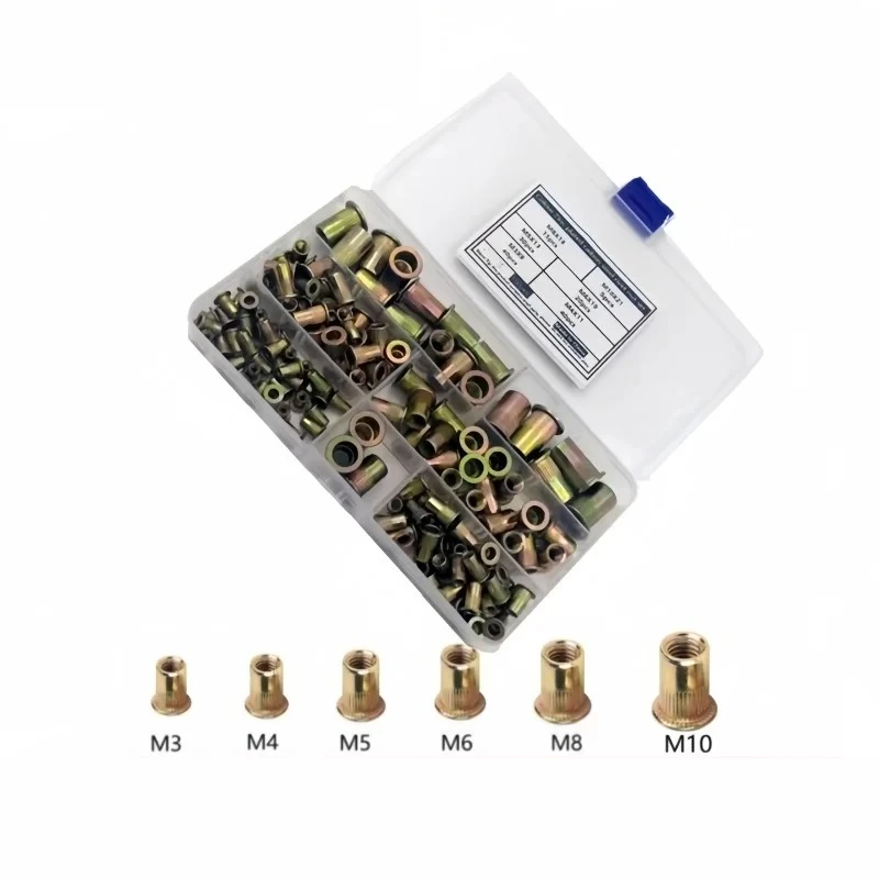 150PCS Rivet Nut +Hand Threaded Rivet Nuts Gun BT605 M3 -10 Double Insert Manual Riveter Gun Riveting Rivnut Rivet Tool