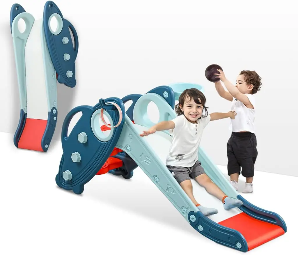 

Детская горка для малышей 1–3 лет, детская пластиковая горка для отдыха на открытом воздухе, отдельно стоящий игровой набор с баскетбольным кольцом и кольцом, игра