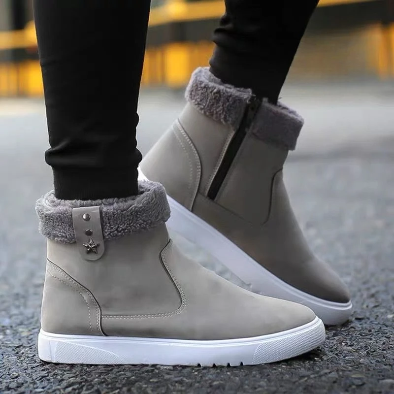 Men's Winter Thickened Fleece Lined Snow Boots Warm Waterproof Anti Slip Cotton Bread Look Shoes Korean Style Outdoor Shoes
