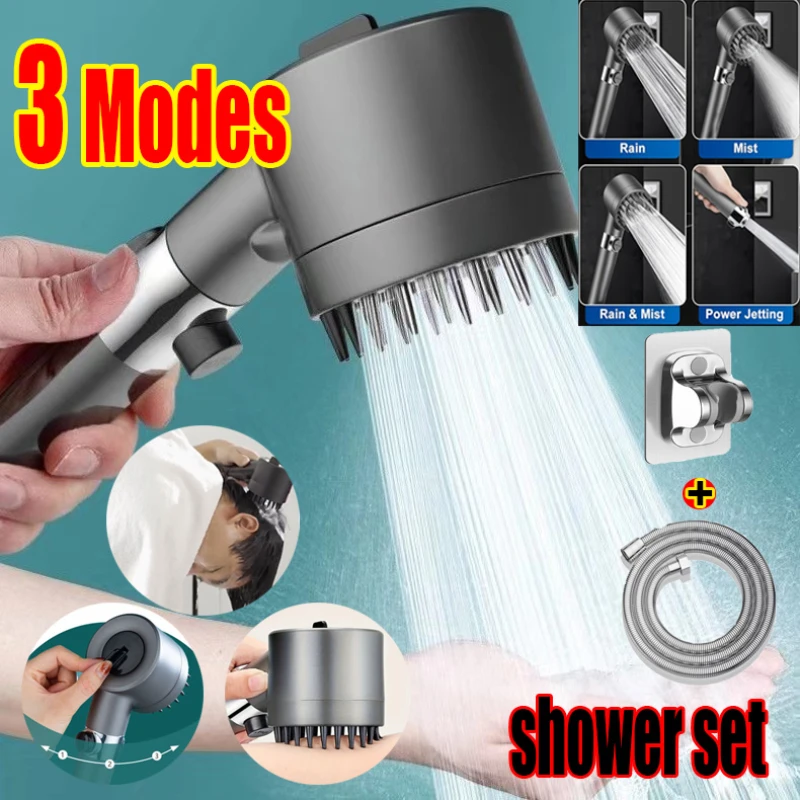 Strong Current Shower Head Powerful High Pressure Shower Head Adjustable Spray Massage Rain Faucet Shower Set Bathroom