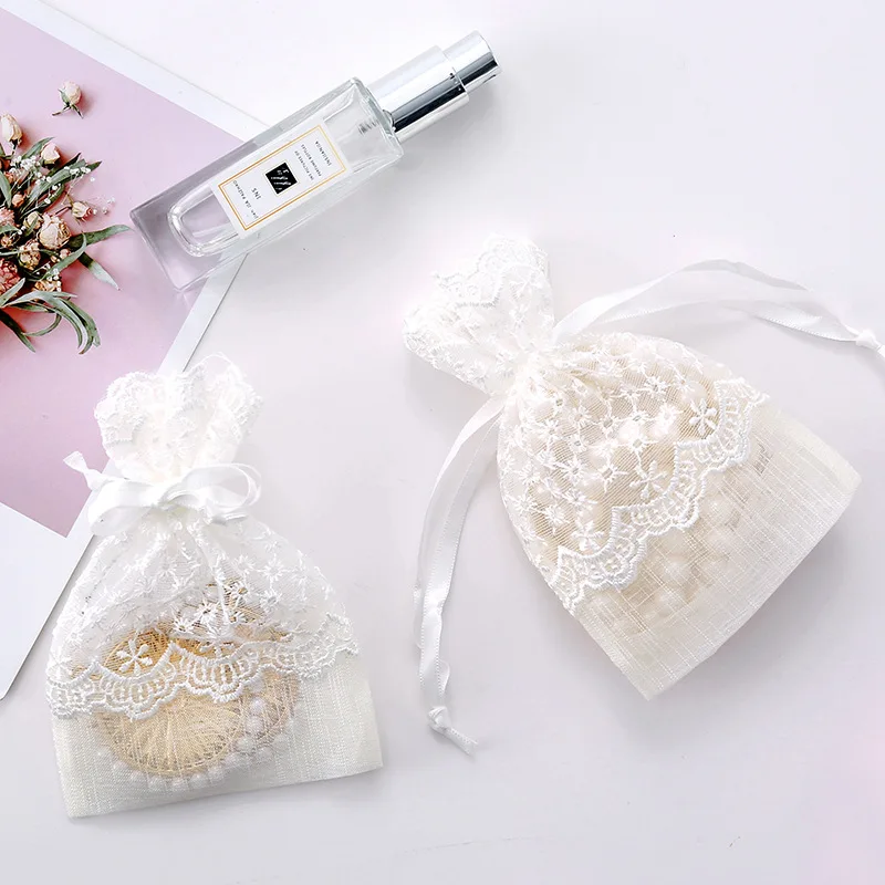 New Starry Sky Drawstring Gift Bag with White Lace Ribbon for Jewelry Packaging,Bamboo Fiber Gift Bag Suitable for Noble Gifts