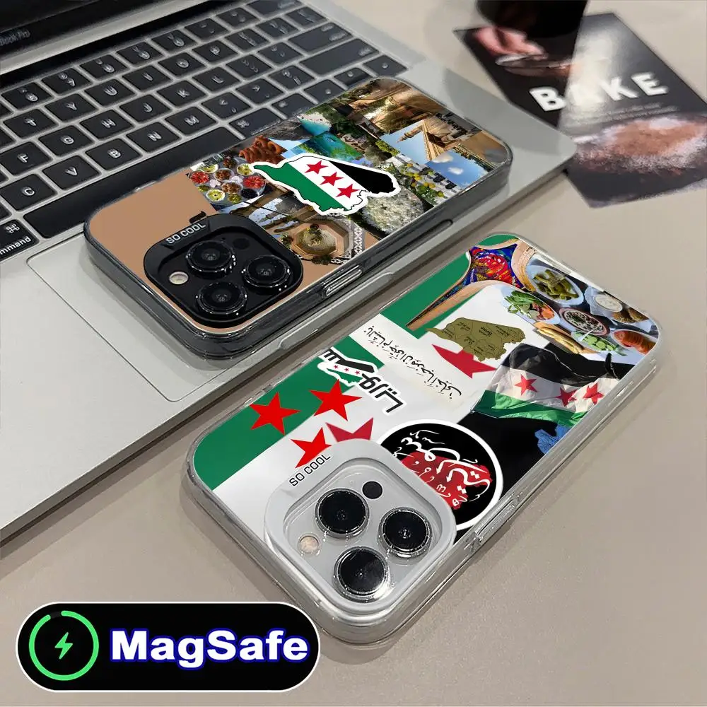 Casing Handphone Bendera Suriah untuk iPhone 16 15 14 13 12 11 Pro Max Plus MagSafe Transparan Warna-warni Mewah Cantik