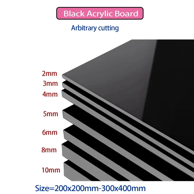 Pure Black Acrylic Sheet Glossy PMMA Board 2mm 3mm 4mm 5mm 6mm 8mm 10mm Thick High Gloss Plastic Glass Replacement
