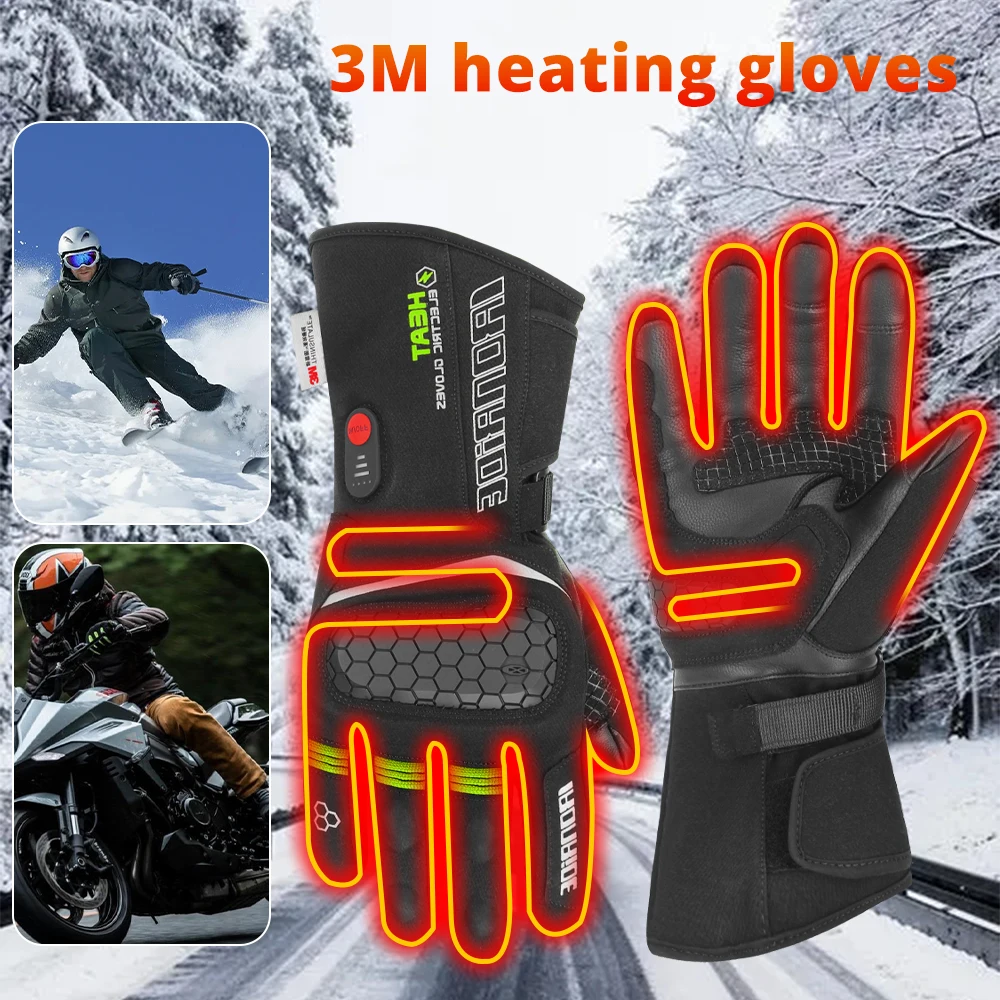 Guantes calefactores de esquí impermeables para exteriores, guantes cálidos de invierno para pantalla táctil, guantes calefactores ajustables,