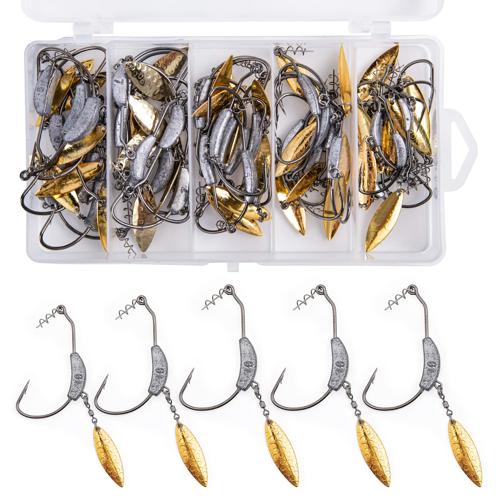 Goture 40pcs/box Metal Offset Fishing Hook With Swivel Spoon  Artificial Metal Hard Bait for Lake Sea Pike Carp Fishing