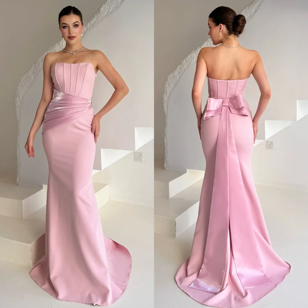 

Одинаковые простые джерси со складками и бантом на заказ, длинные платья без бретелек, платья для особых случаев на заказ, размеры, высокое качество