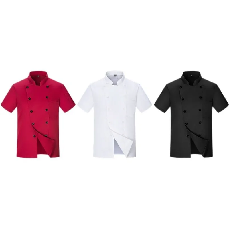 

Double-Breasted Chef Tops– Solid Color Kitchen Uniform for Men & Women, Breathable Short Sleeve with Button Front
