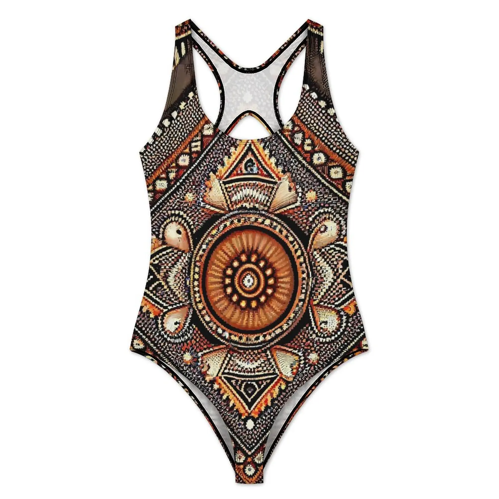 Vintage Ethnic Swimsuit Retro Print One-Piece Swimwear Push Up Retro Monokini Sexy Holiday Swim Design Bodysuit