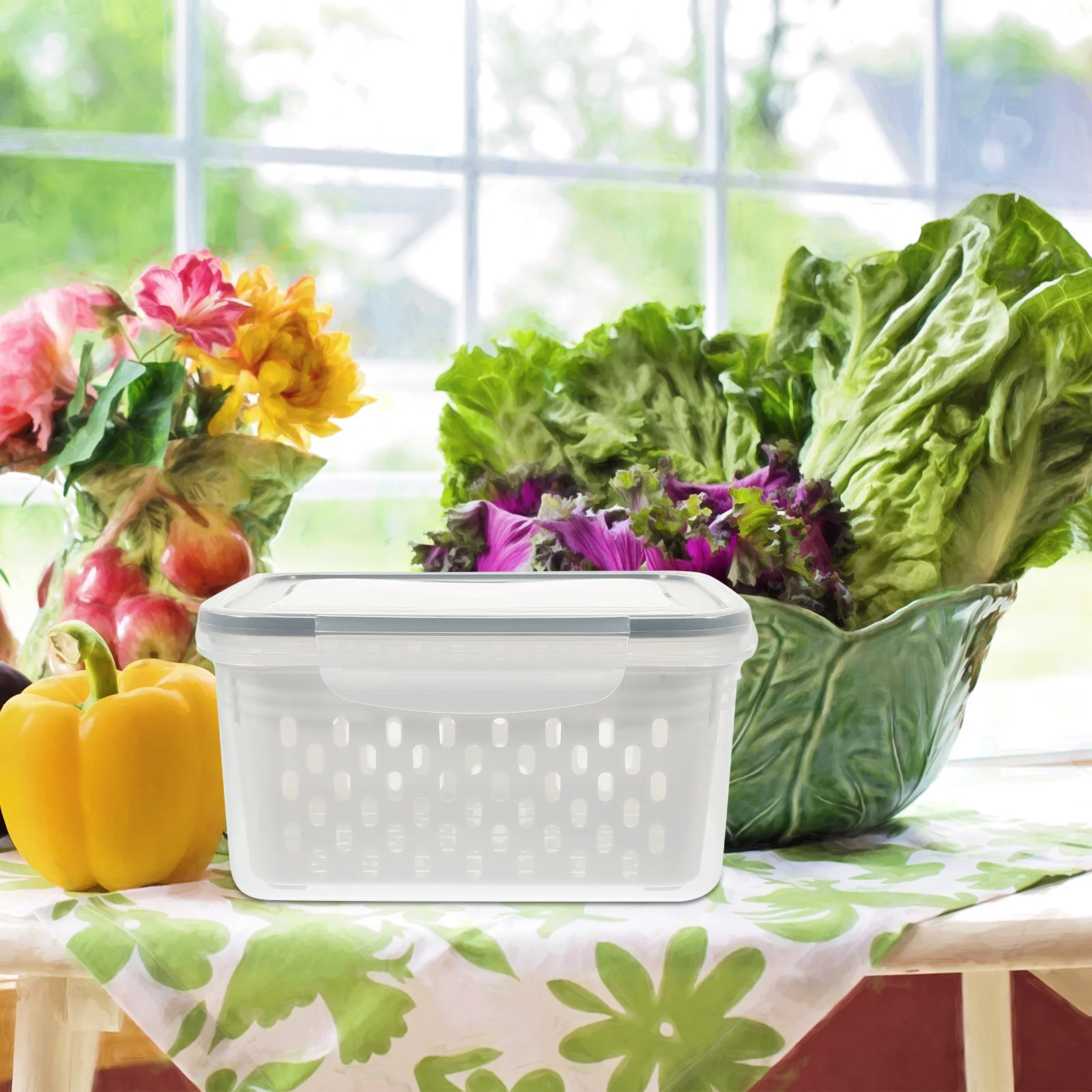 

1Set Refrigerator Crisper Organizer Transparent Airtight Bin Stackable Drain Basket Food Container Vegetable