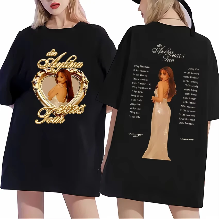 

Ayliva Tour 2025 г., модная свободная футболка, летние мужские и женские уличные футболки с круглым вырезом и графическим рисунком, повседневные винтажные хлопковые футболки большого размера