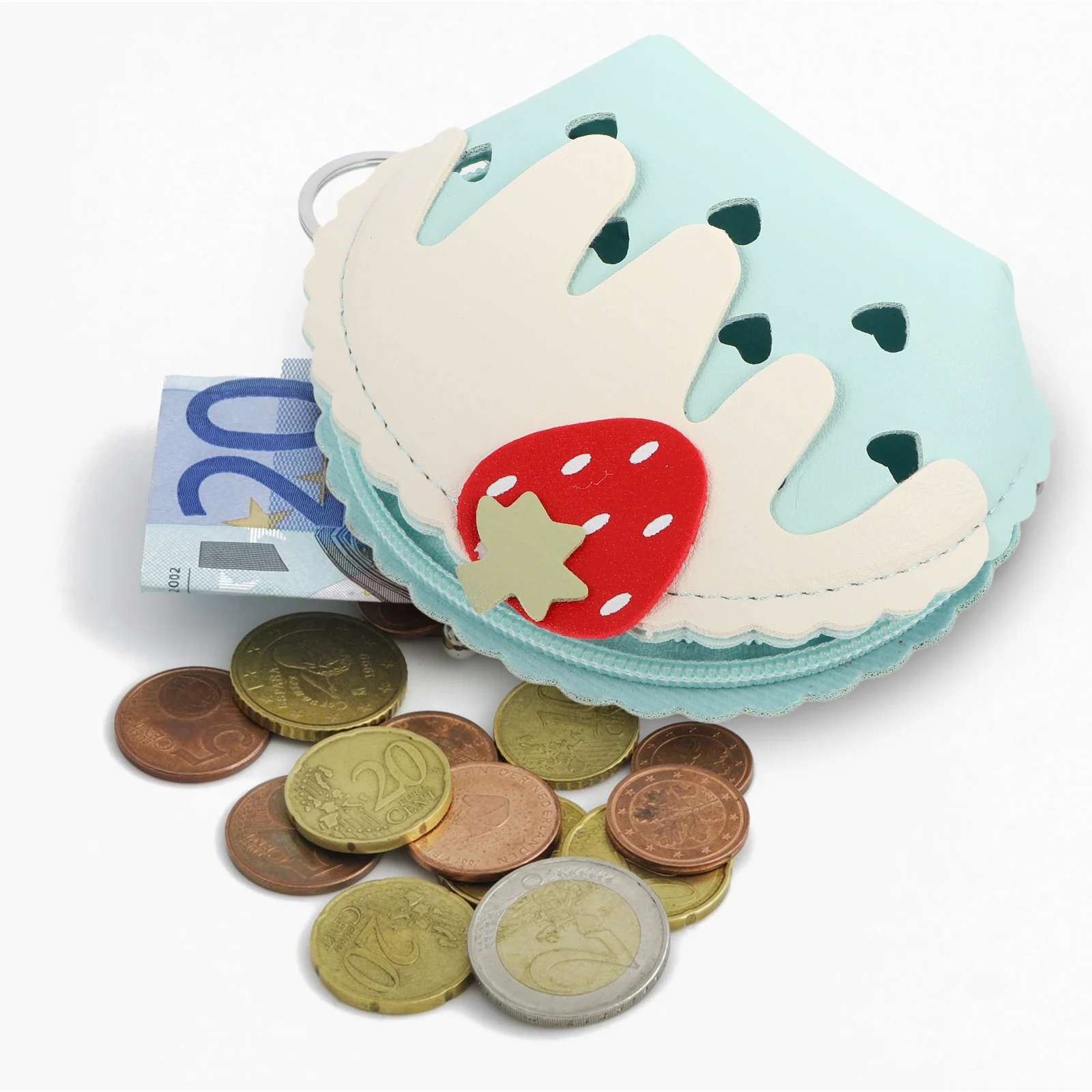 

1pc Mini Coin Purse Strawberry Design Pu Small Wallet For Lightweight Zipper Pouch Keychain Change Bag