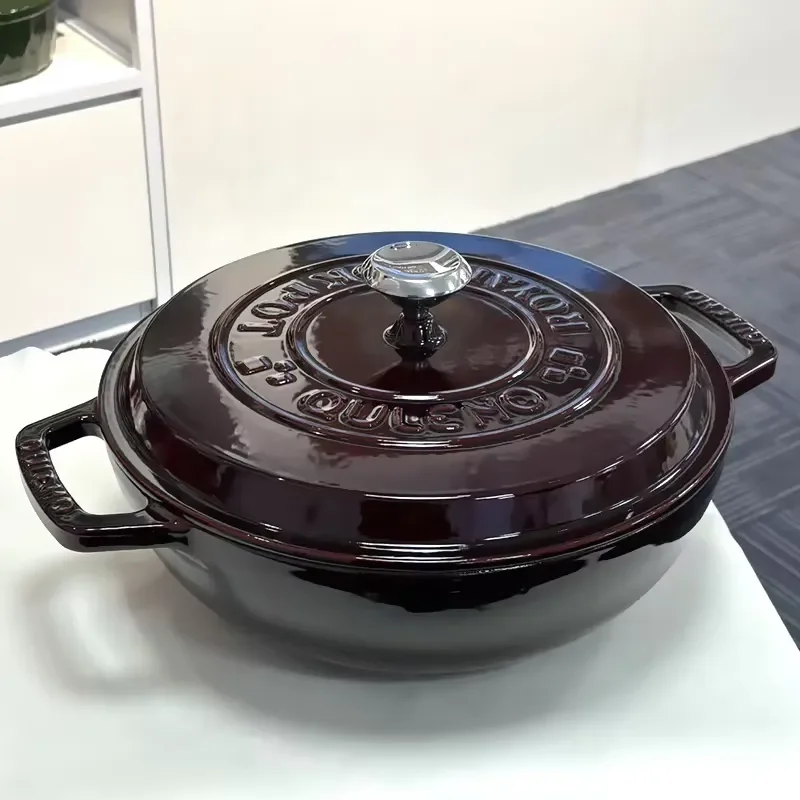 QULENO 30cm Enamel Iron Soup Pot Universal for Induction Gas Stove Oven Durable Saucepan Cookware in Various Colors for