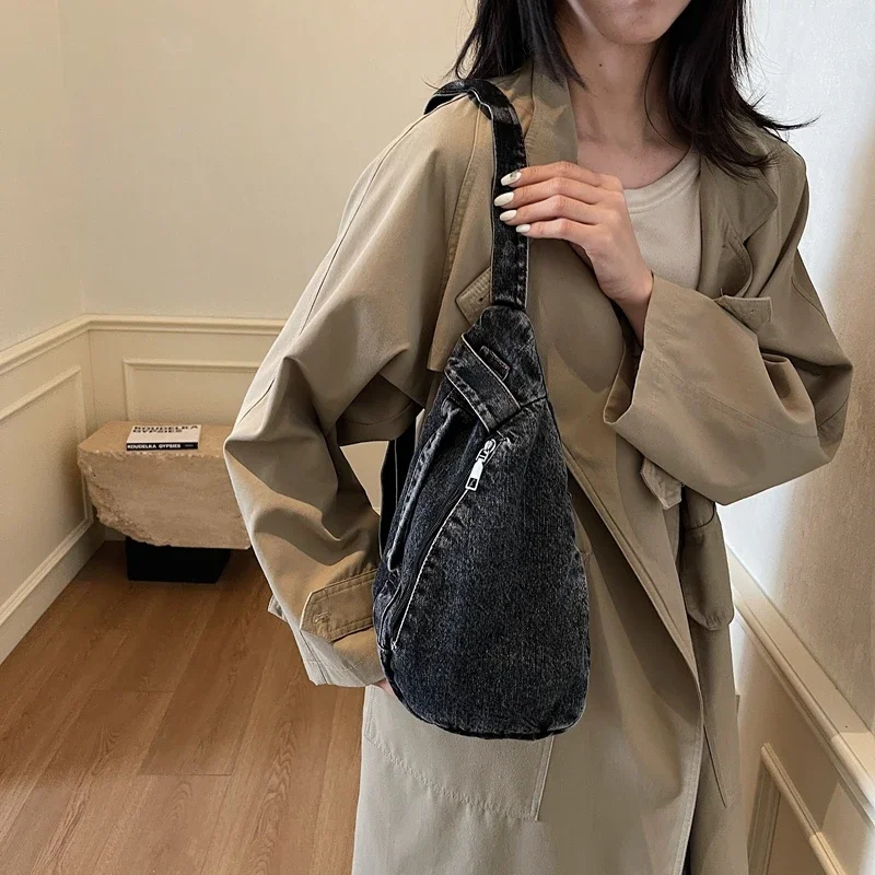 موضة جديدة الدنيم حقائب الصدر الصلبة سستة حقائب نسائية عادية 2025 رائجة البيع الخياطة الموضوع تنوعا الخصر حزم باكوت دي بيتو #3