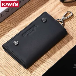 KAVIS Genuine Leather Key Wallet for Men Portable Car Key Puuch Bag Vintage Card Holder Case Zipper Coin Pocket Moeny Bag