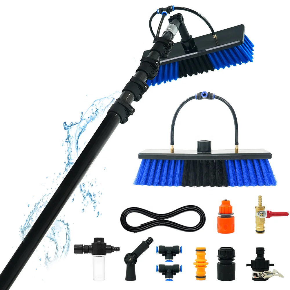 Water Fed Carbon Fiber Pole Kit Adjustable Solar Panel Cleaner Tool Set Telescopic Pole Brush Window Cleaning Equipment