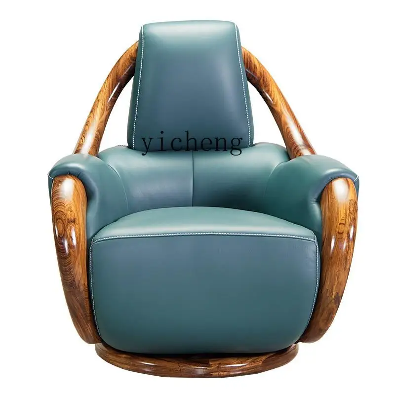 

Zz leisure chair solid wood leather single turning chair design single sofa high gold back