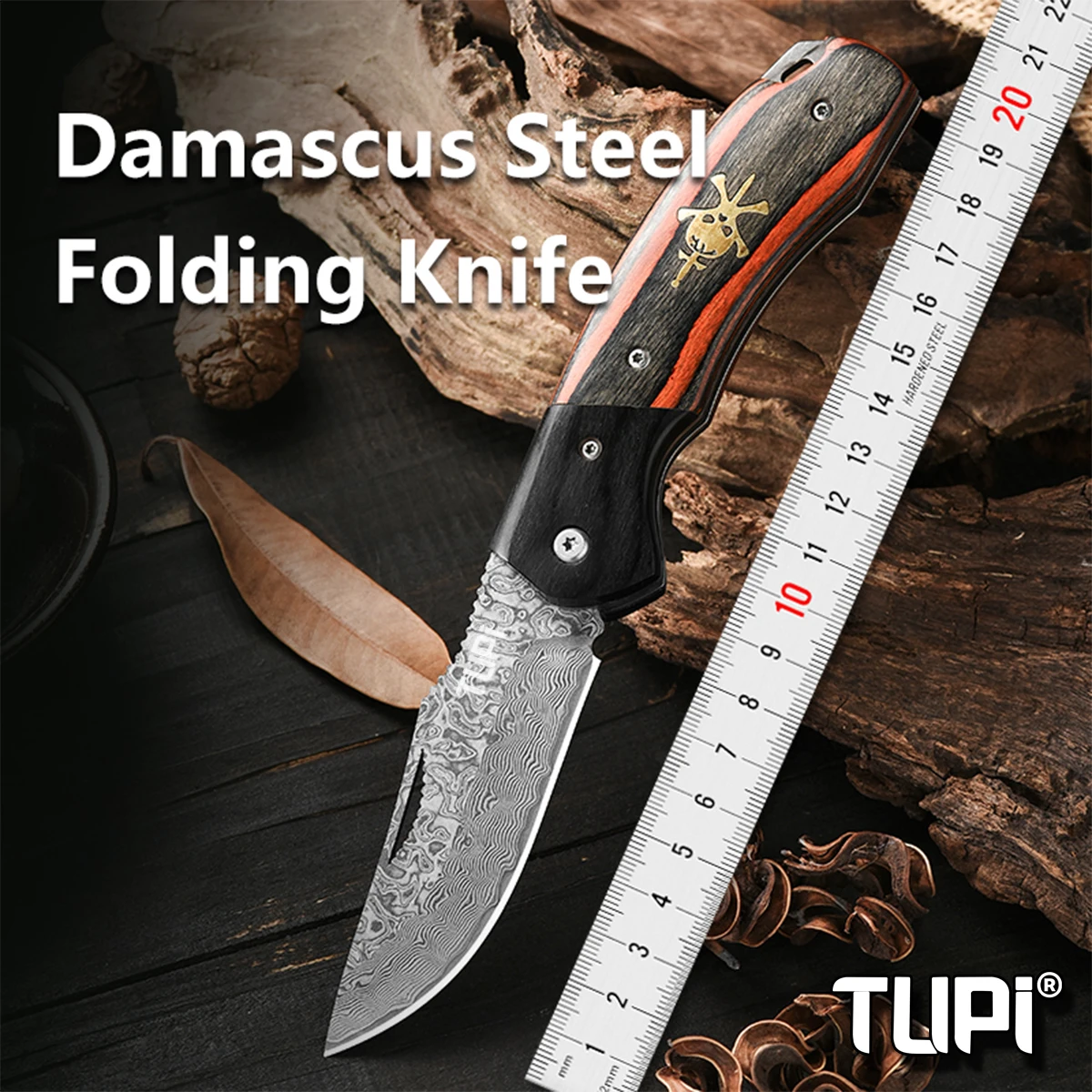 Damascus Steel Folding Knife, Pocket Knife for Fruit Cutting, High Hardness Sharp Blade, Multi-functional Peel Knife, Household