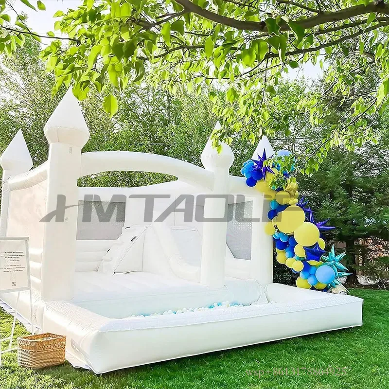 Casas inflables con tobogán, puente de rebote blanco de 15 pies, castillo hinchable, tienda de boda Oxford para fiesta en el patio trasero