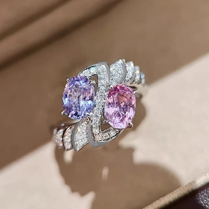 Huitan Charming Lila/Rosa Zirkonia Damen Ringe Romantische Braut Hochzeit Zubehör Funkelnde Ringe Party Modeschmuck