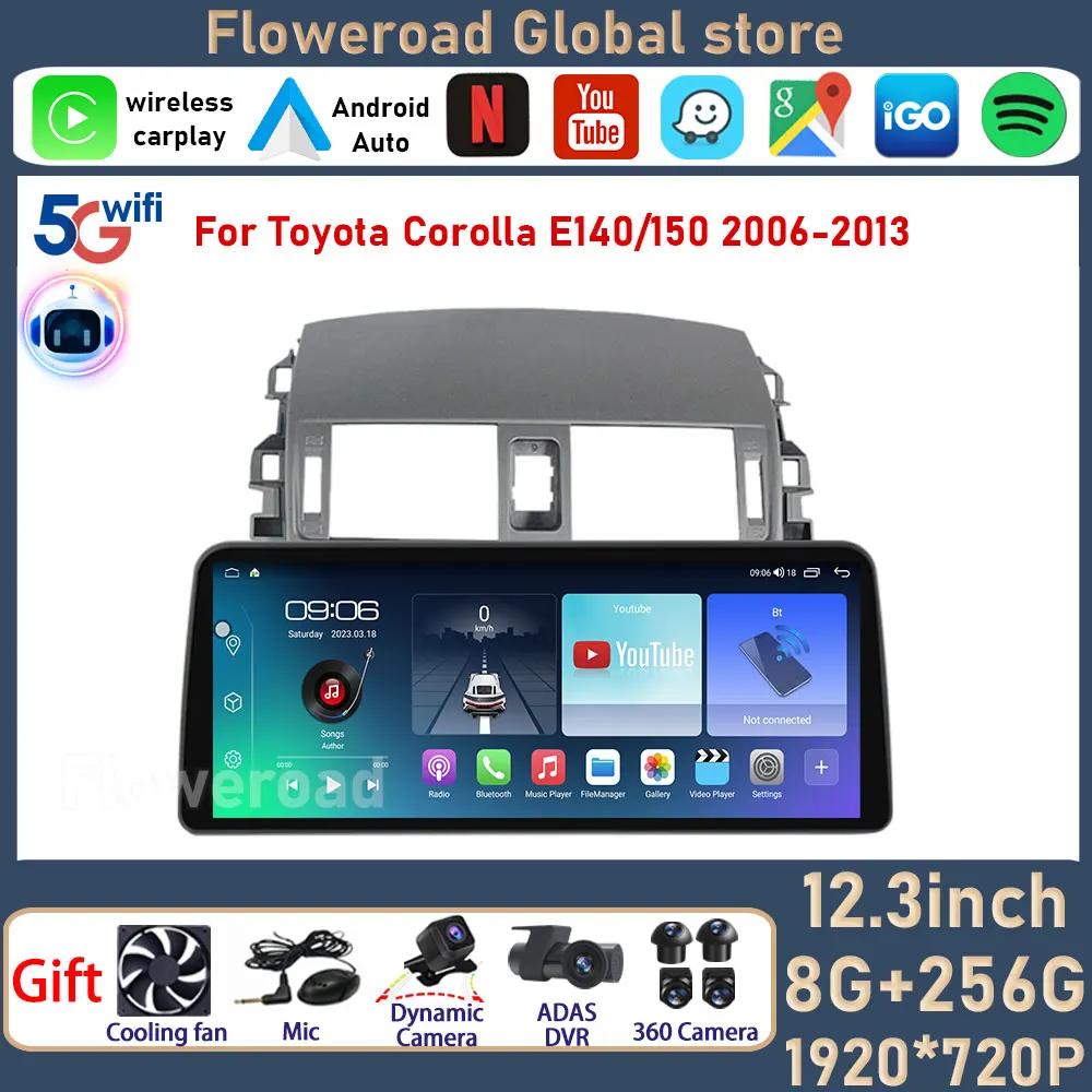 

Автомагнитола 8G + 256G QLED 4G WIFI Android для Toyota Corolla E140 150 2006 - 2013 автомобильный радиоприемник GPS-навигация автомобильный видео мультимедийный плеер GPS