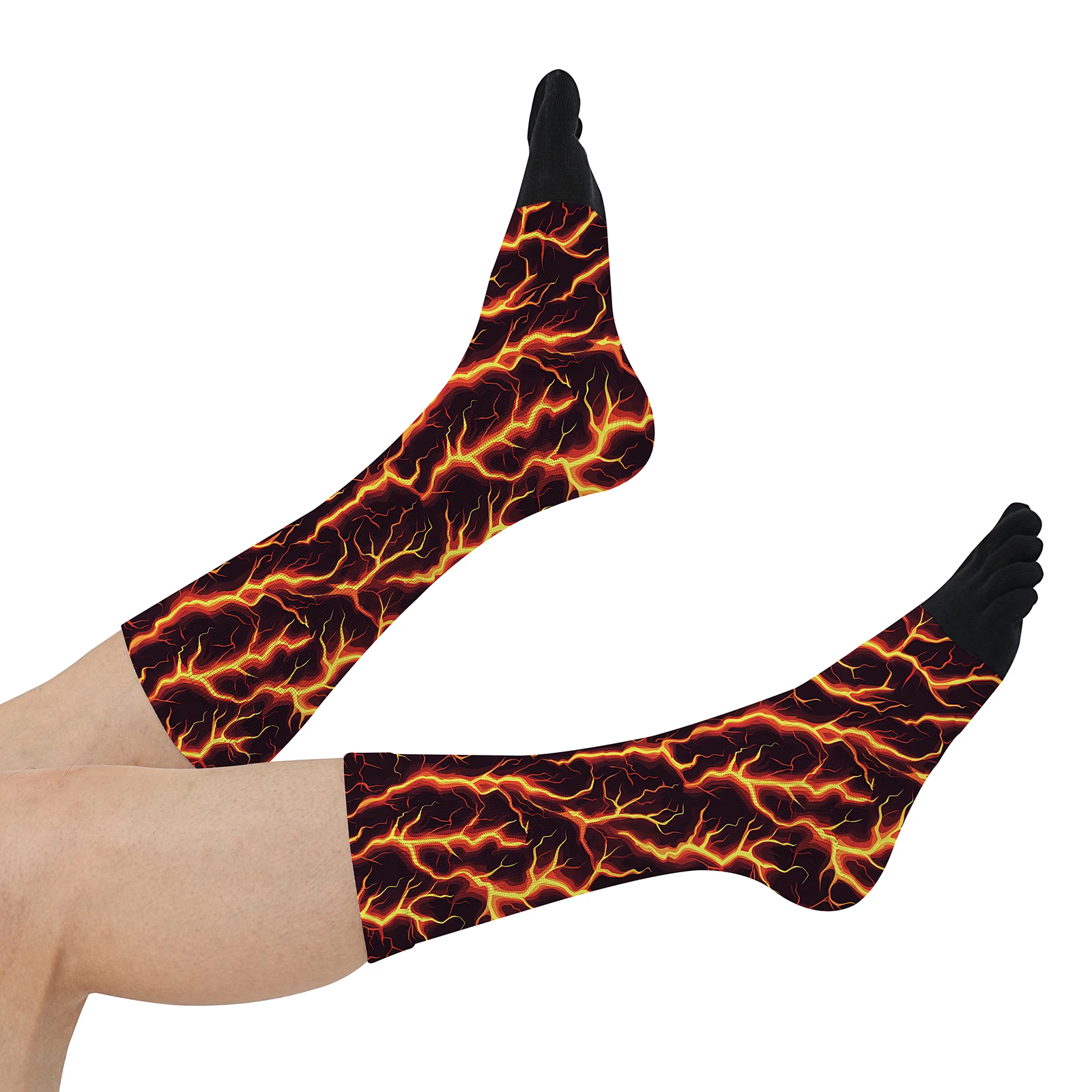 1 pair of red flash print personality mid-tube sports fashion five-finger socks holiday themed party on foot without deformation