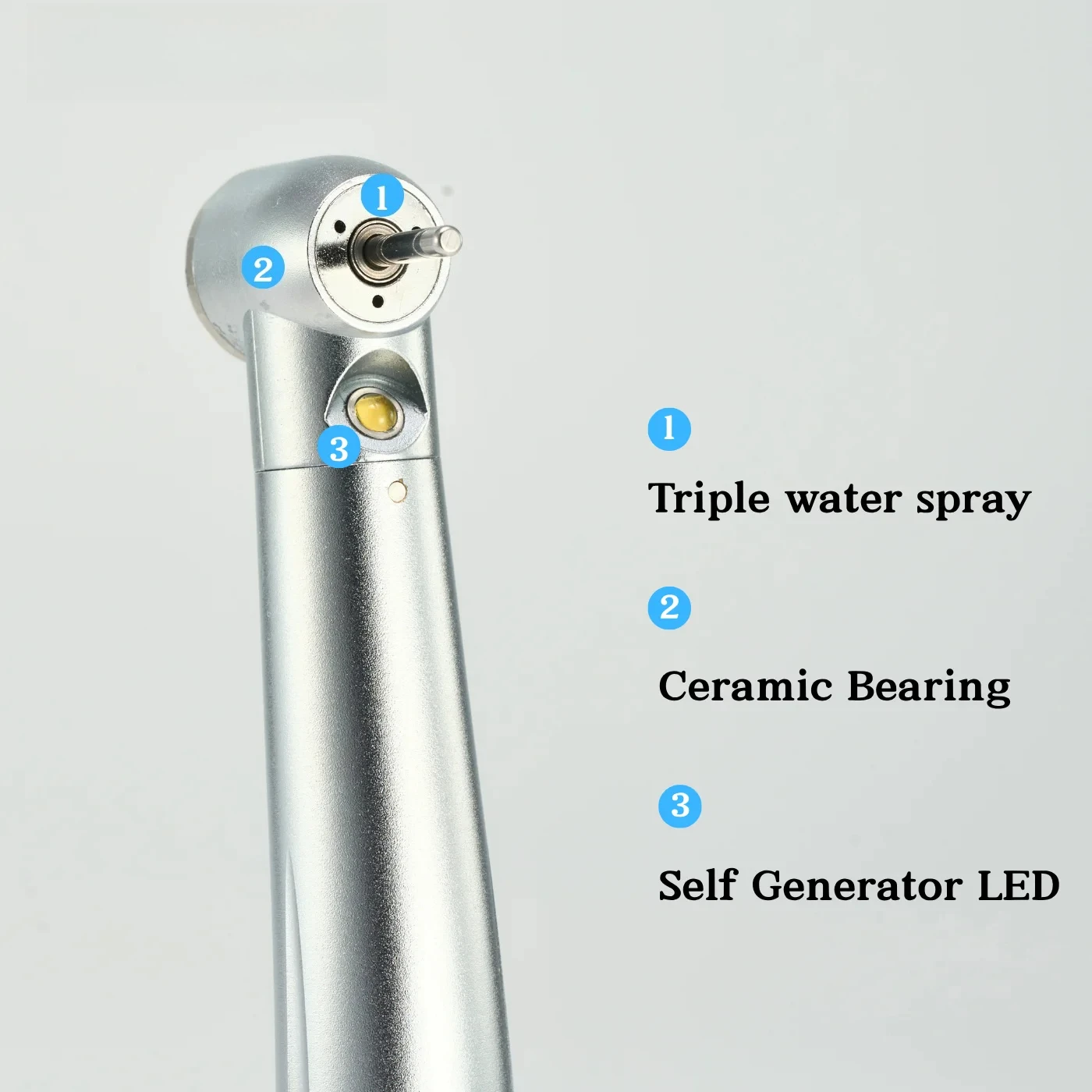 2/4 Holes Dental LED High Speed Handpiece Standard Head Push Button Three Water Spray E‑generator Air Turbine Handpiece